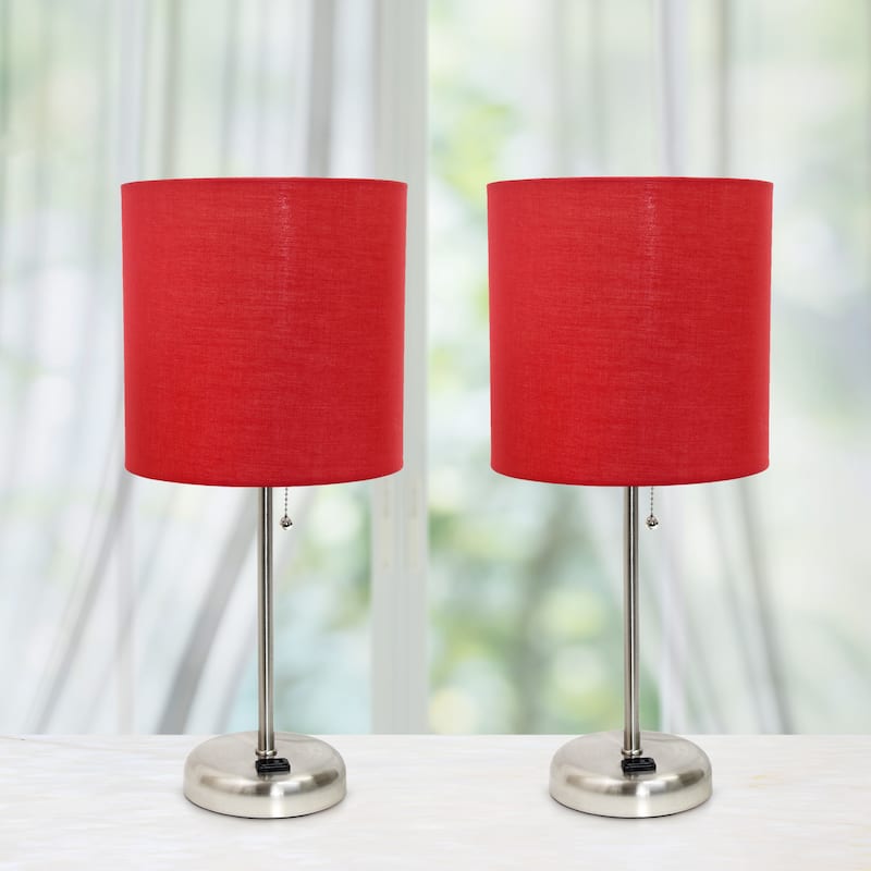 Simple Designs 19.5" 2 Pack Table Desk Lamp Set with Charging Outlet - 19.50