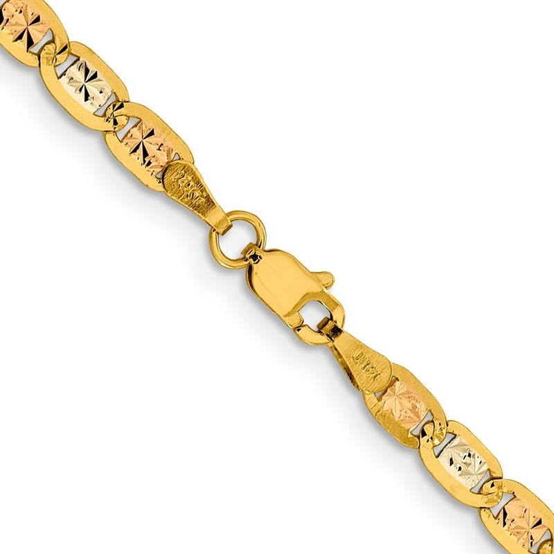 Curata 14k 3.8mm Tri color Gold Pave Chain Bracelet