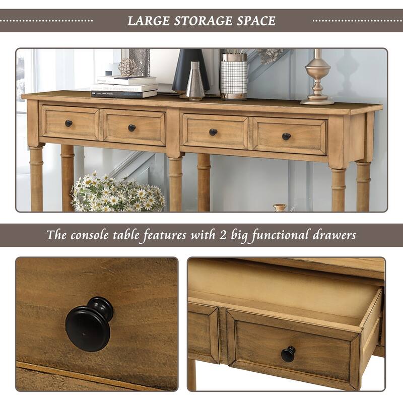 Console Table Sofa Table with Two Storage Drawers,Bottom Shelf for Living Room,Entryway