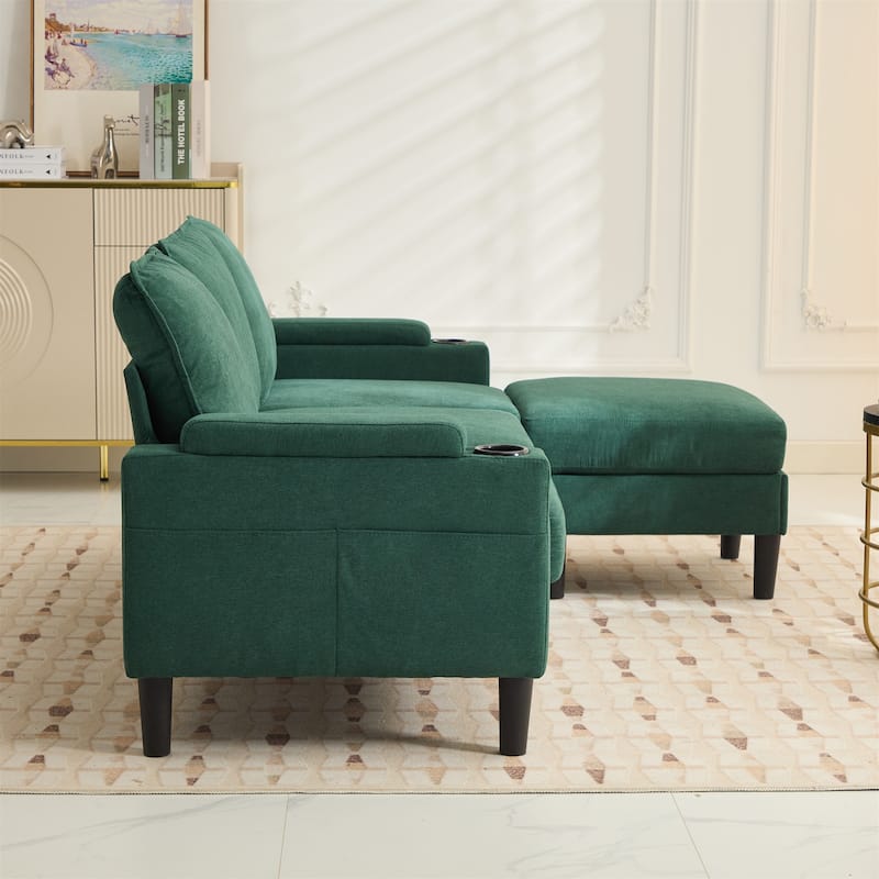 L-Shaped Fabric Sectional Sofa with Storage Ottoman and USB Port