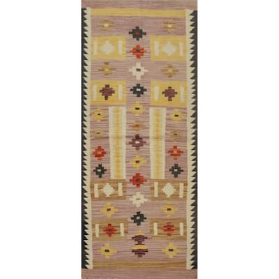 Hand Woven Oriental 100% Wool Carpet Southwestern Tribal Pink Kilim Runner Rug - 6' 3'' X 2' 5''