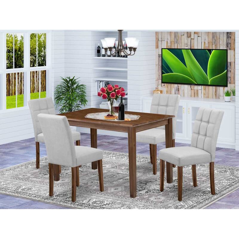 HomeStock 5-Piece Antique Walnut Finish Solid Wood Top - Rectangular Dining Room Set - Seats 4