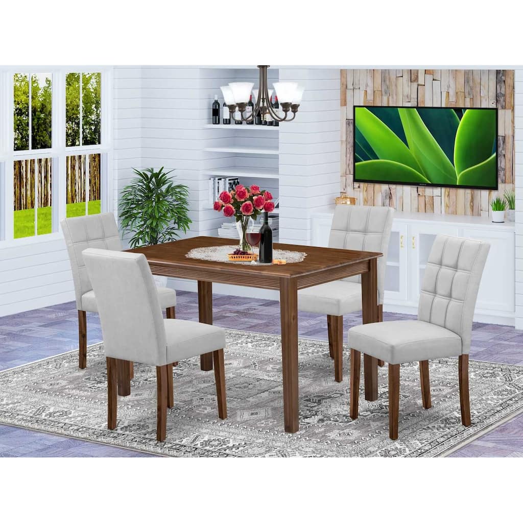 HomeStock 5-Piece Antique Walnut Finish Solid Wood Top - Rectangular Dining Room Set - Seats 4