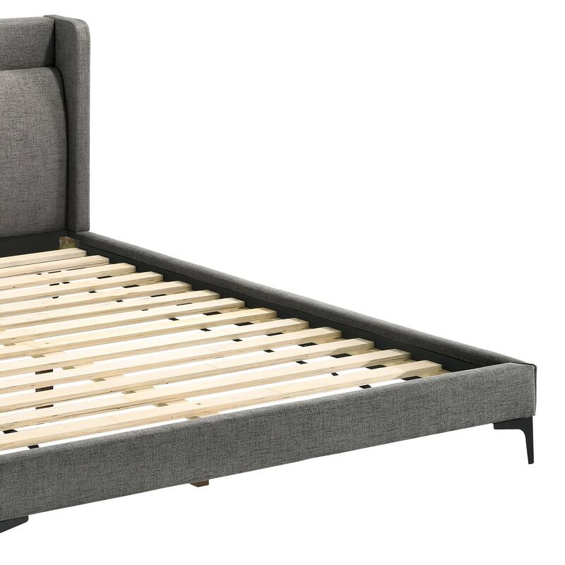 Gray Fabric Platform Bed - Modern Style Bed Frame with Metal Legs - Low Profile Bed