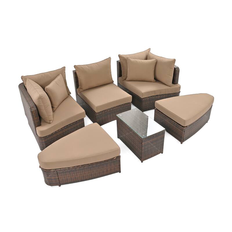 Roomfitters 6-Piece Patio Outdoor Conversation Round Sofa Set with Coffee Table