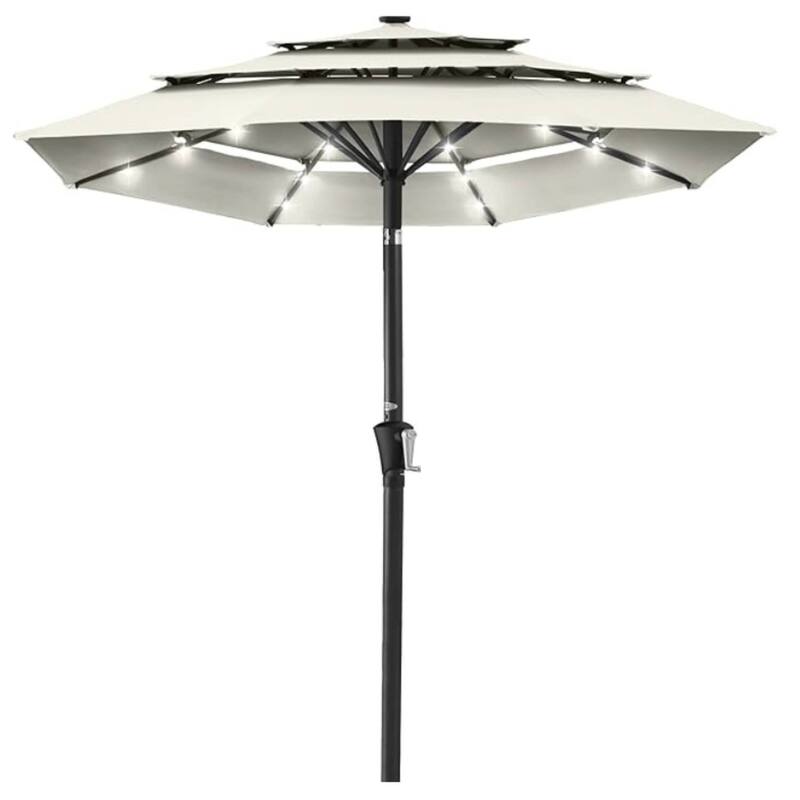 3-Tier 10Ft Patio Umbrella, Easy Crank and Push Button Tilt for Pool, Deck, Yard, Garden with LED Lights (No Base) - Beige