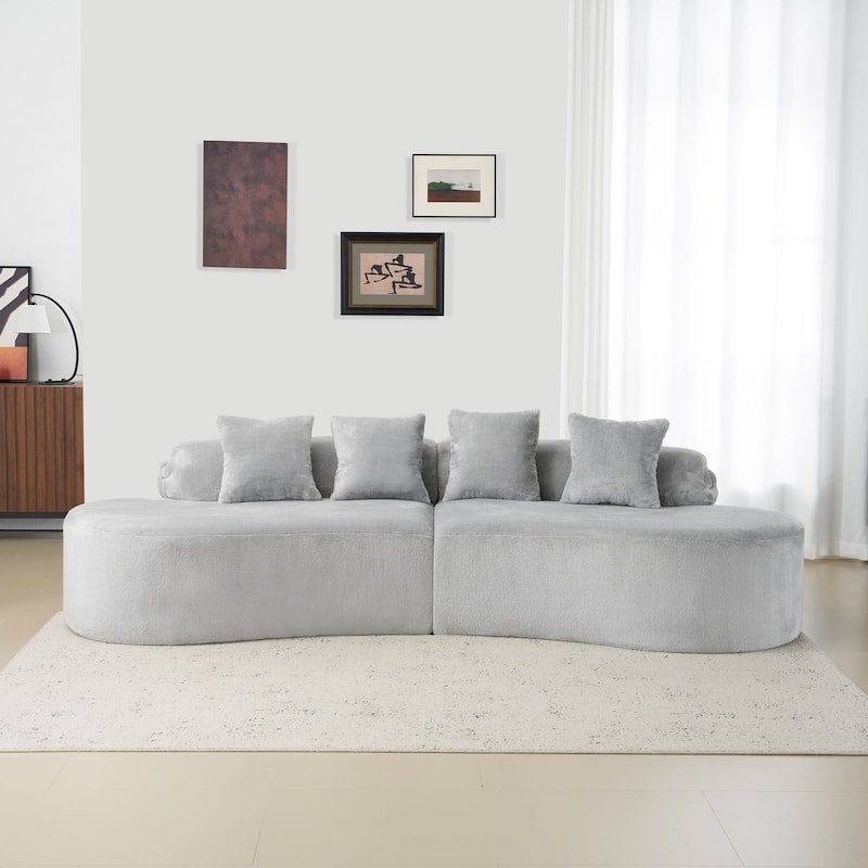 Modern And Simple Curved Flannelette Sofa.Creative Multi-Seater,With A Combination Of Pillows