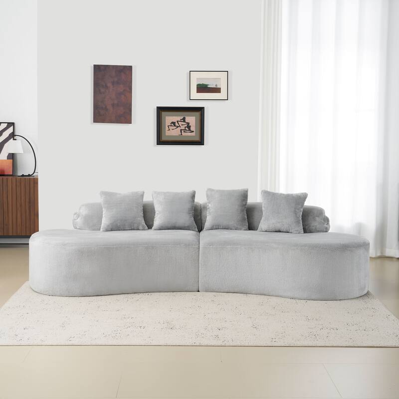 Modern and simple curved flannelette sofa - LIGHT GREY