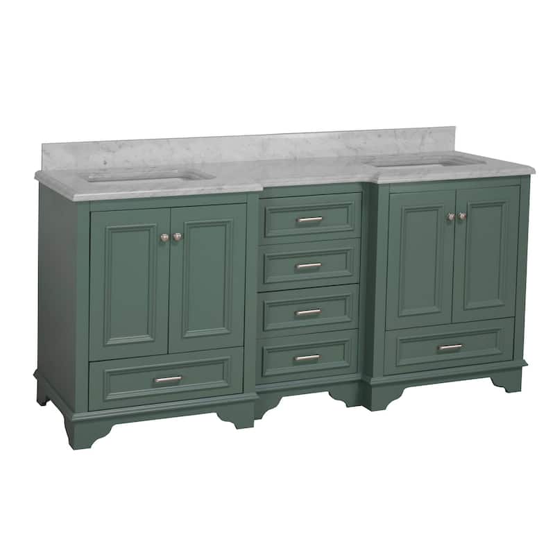 KitchenBathCollection Nantucket 72" Double Bathroom Vanity with Carrara Marble Top