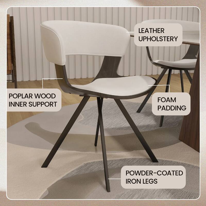 Nymia Upholstered Dining Chair with Saddle Seat - Velvet or Leather Accent Chair with Open Back and Iron Legs Set of 4