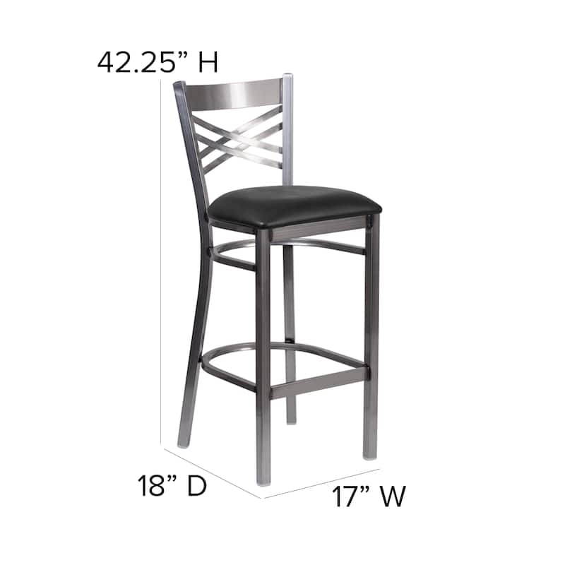 X Back Metal Restaurant Barstool - Vinyl Seat - 17"W x 18"D x 42.25"H - 17"W x 18"D x 42.25"H
