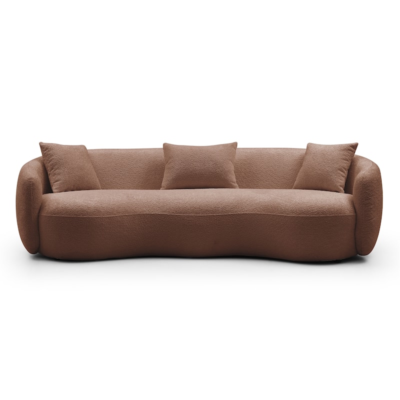 Mid Century Modern Curved Boucle Fabric Couch for Bedroom, Office