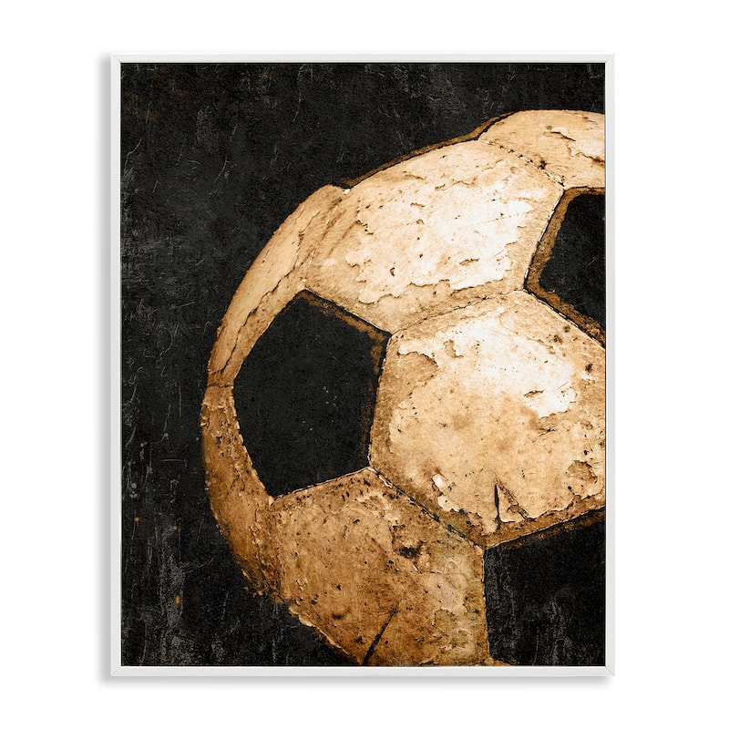 Stupell Vintage Soccer Ball Closeup Framed Giclee Art Design By Kim Allen - 11 x 14 - White