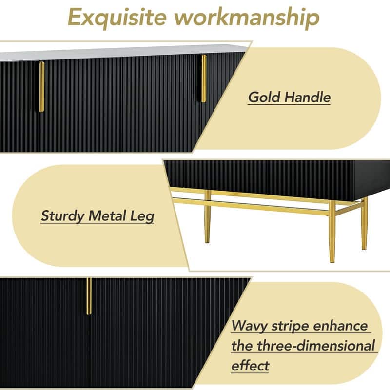 Modern Accent Cabinet with 4 Doors and Adjustable Shelves, Sideboard Buffet Storage Cabinet for Living Room, Entryway