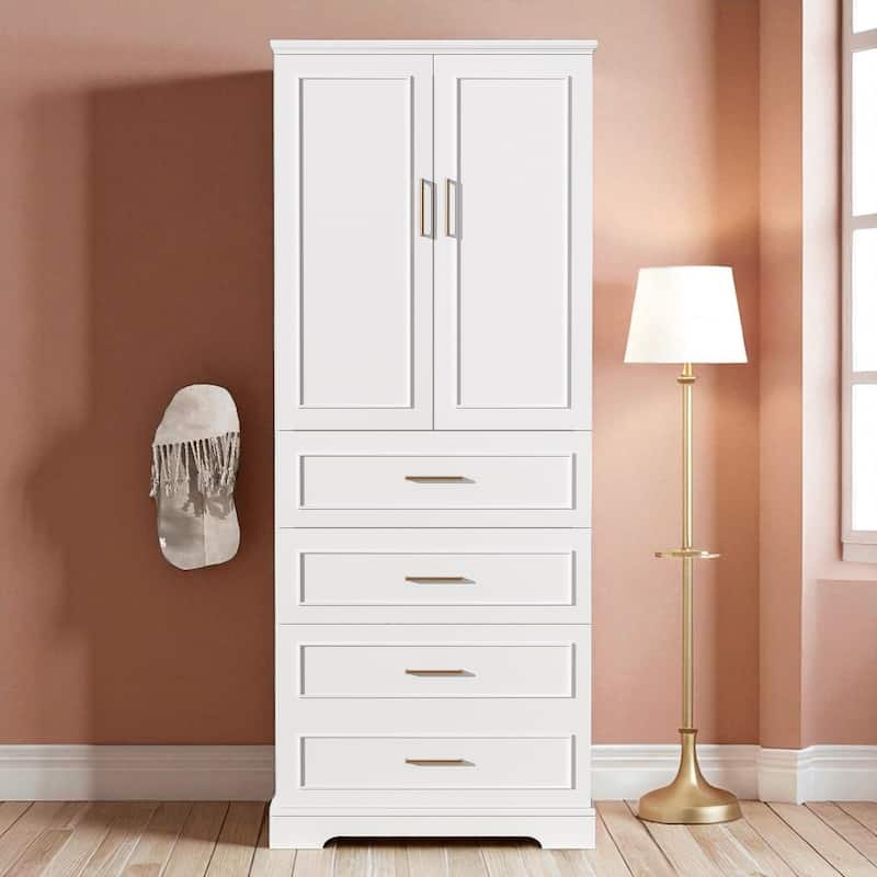 72.2'' Tall Freestanding Bathroom Cabinet with 3 Drawers, Adjustable Shelf, Soft-Close Doors, MDF Panels - White