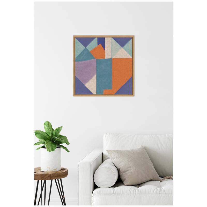 Kate and Laurel Sylvie Painterly Soft Geometric Shapes Neutral Linen Framed Canvas by The Creative Bunch Studio