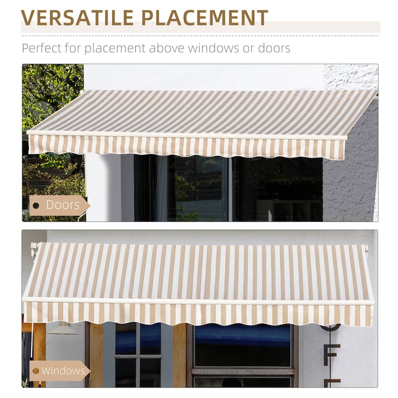 12' x 10' Retractable Awning Sun Shade Shelter with Manual Crank Handle, 280g/m² UV & Water-Resistant Fabric and Aluminum Frame
