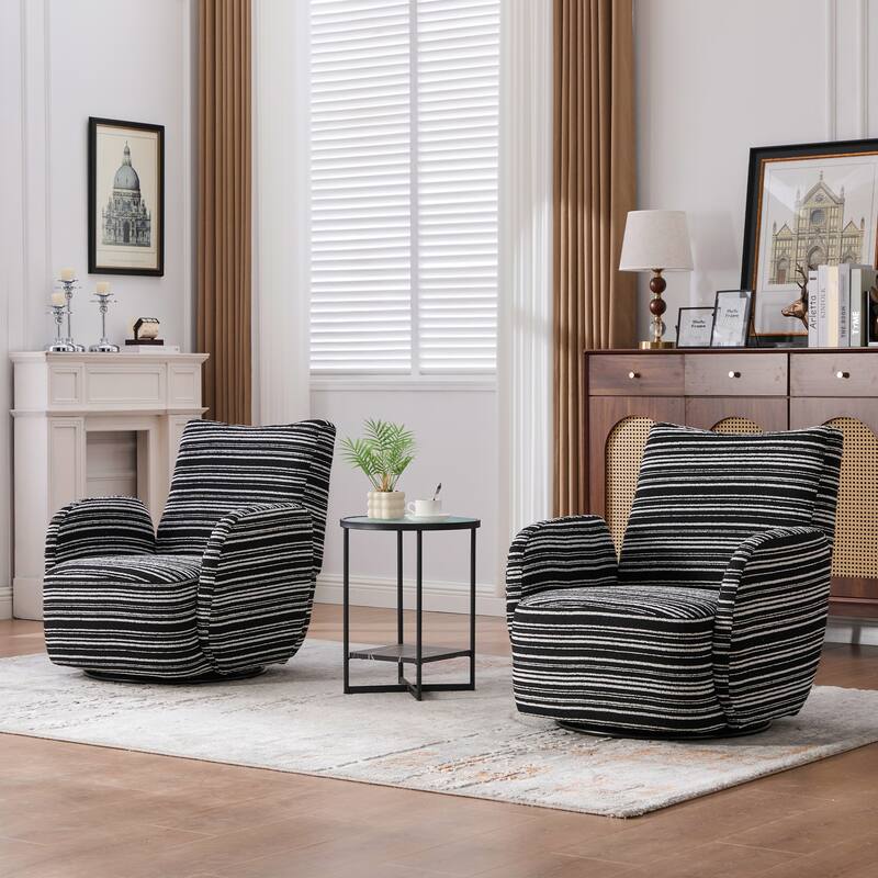 Modern Style 360°Swivel Leisure Chair Fabric Striped Armrest Swivel Chair with sand-rimmed fabric and metal bracket