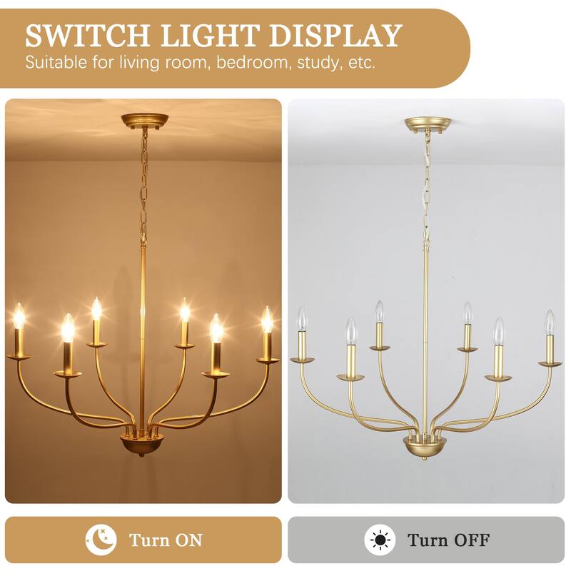 6-Light Farmhouse Candle Chandelier Modern Hanging Lamp for Living Room Kitchen Hallway Entryway - N/A