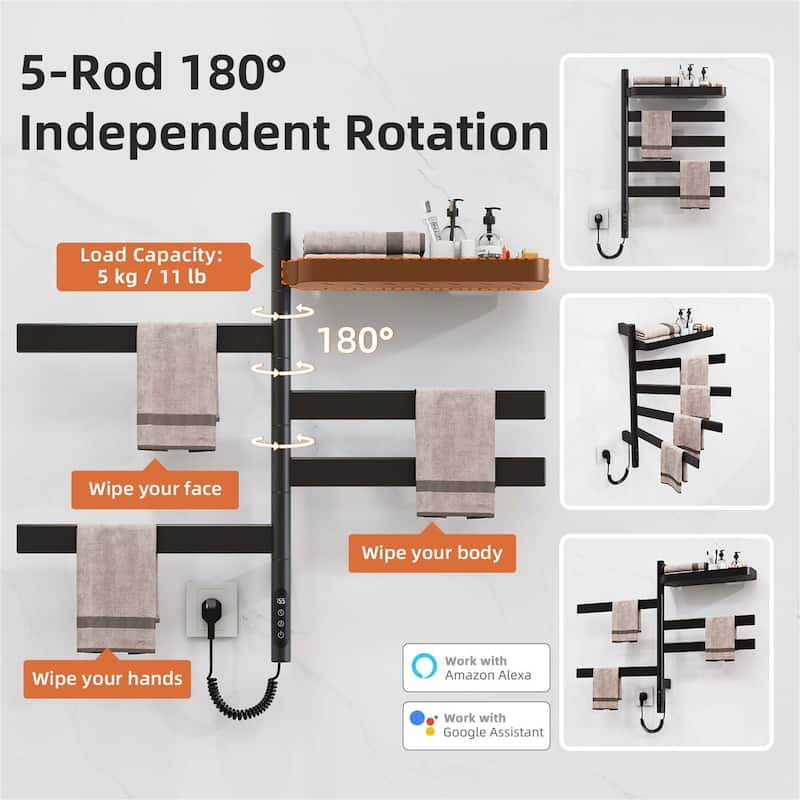 Wall-Mounted Electric Towel Dryer with Swivel Bars