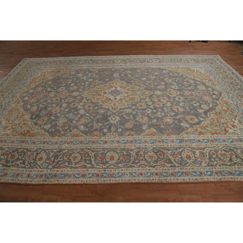 Traditional Gray Tabriz Persian Area Rug Hand-Knotted Wool Carpet - 7'11"x 11'5"