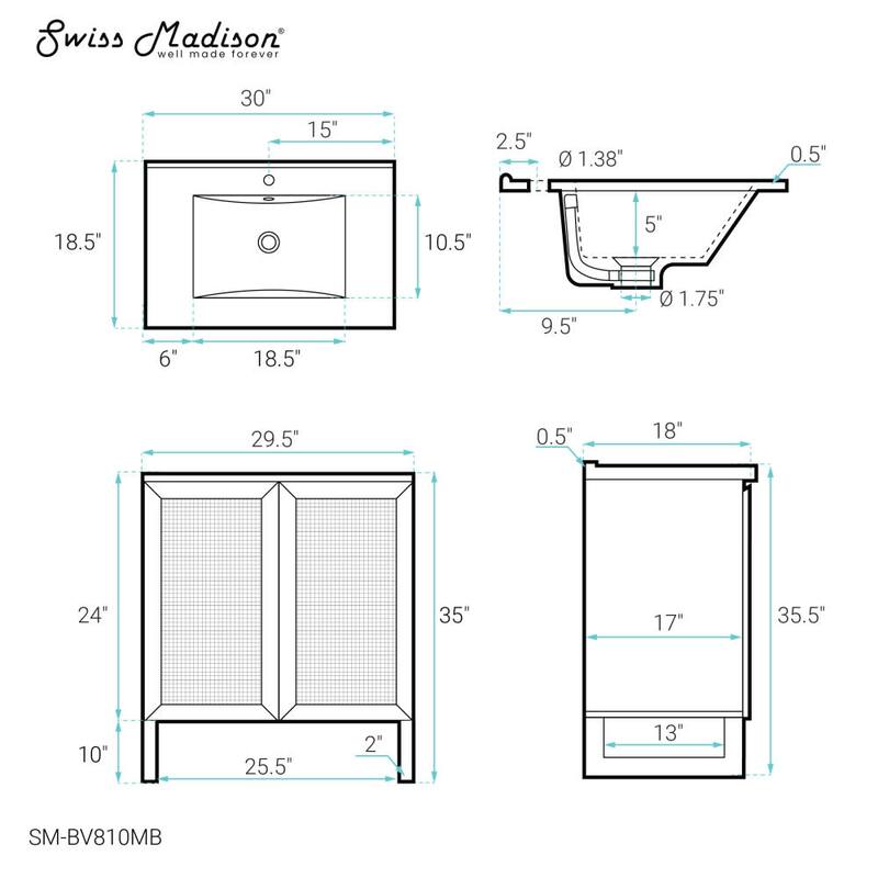 Swiss Madison SM-BV810MB Arles 30" Free Standing Single Basin Vanity