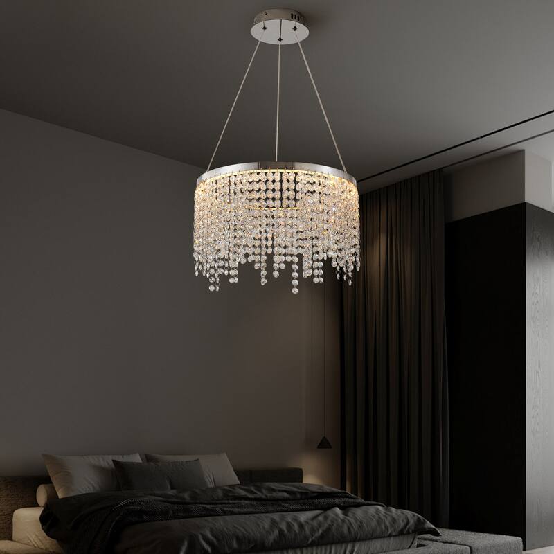 Adjustable Height Modern Crystal LED Chandelier, for Living Room, Dining Room