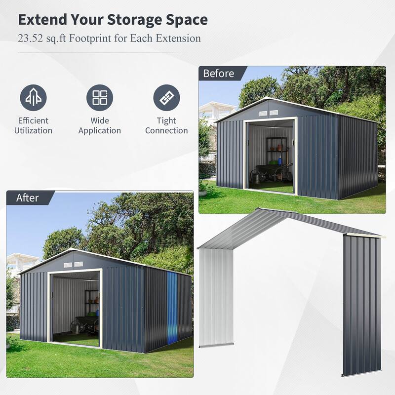 Costway Outdoor Storage Shed Extension Kit for 7/9.1/11.2 ft Shed