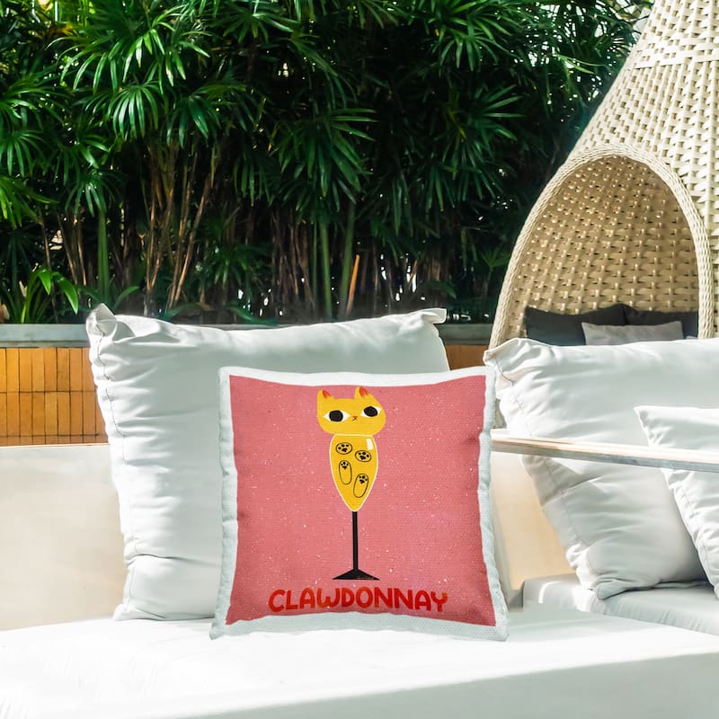 Stupell Clawdonnay Feline Wine Printed Outdoor Throw Pillow Design by Carrie Cantwell
