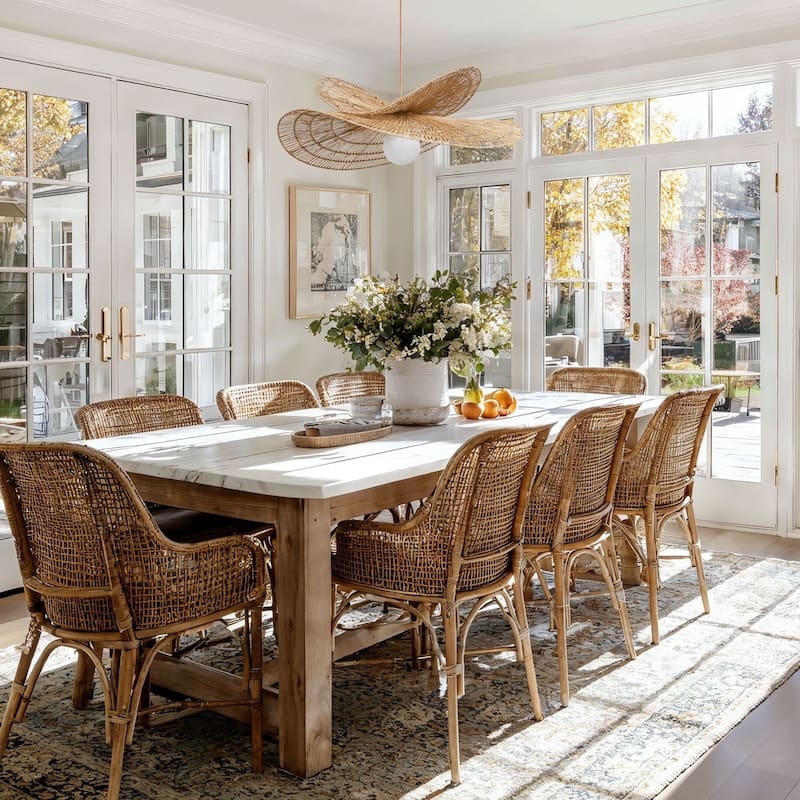 Whisper Rattan Pendant Light Natural Large Sculptural 1-Light Handwoven Light Fixture For Modern, Coastal, Farmhouse Room Décor.