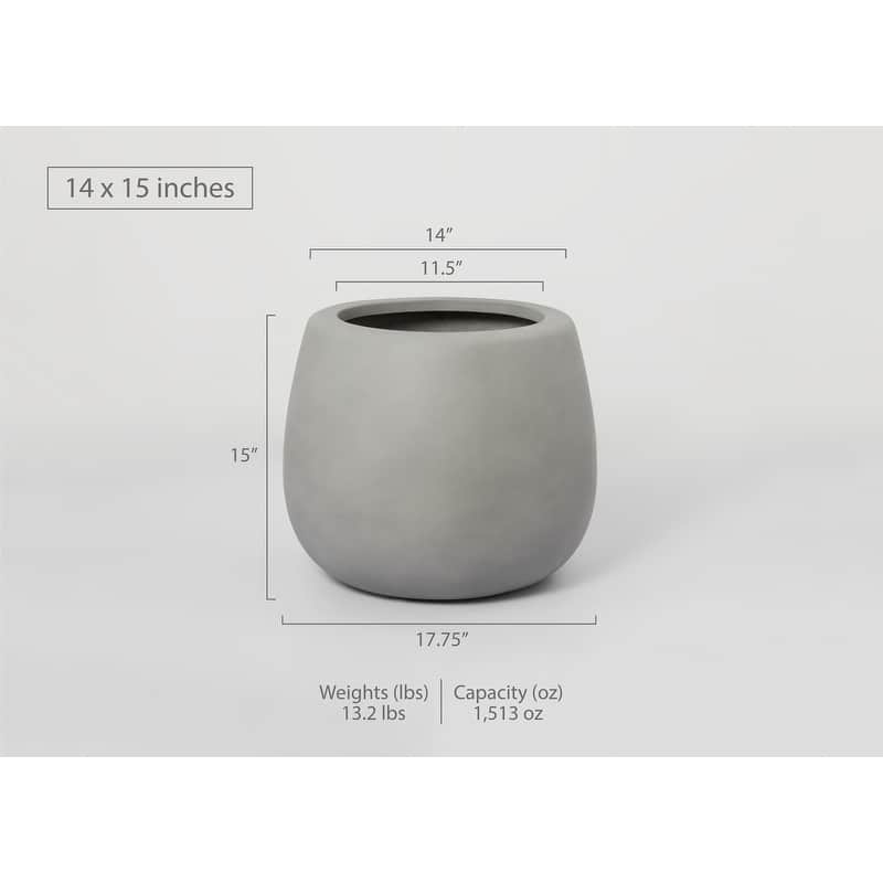 Short Narrow Mouth Globe 1- Piece Fiber Stone Round Planter Pot