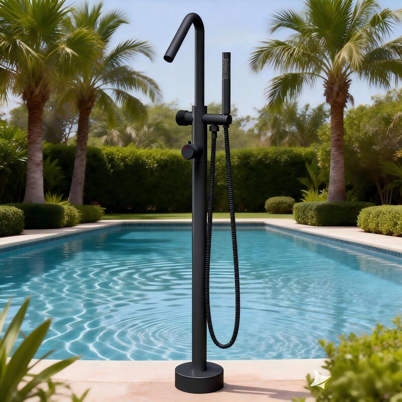 Modland 46''H Outdoor Shower System 316 Stainless Steel Thermostatic Freestanding Poolside Faucet with Swivel Spout - 46'' H