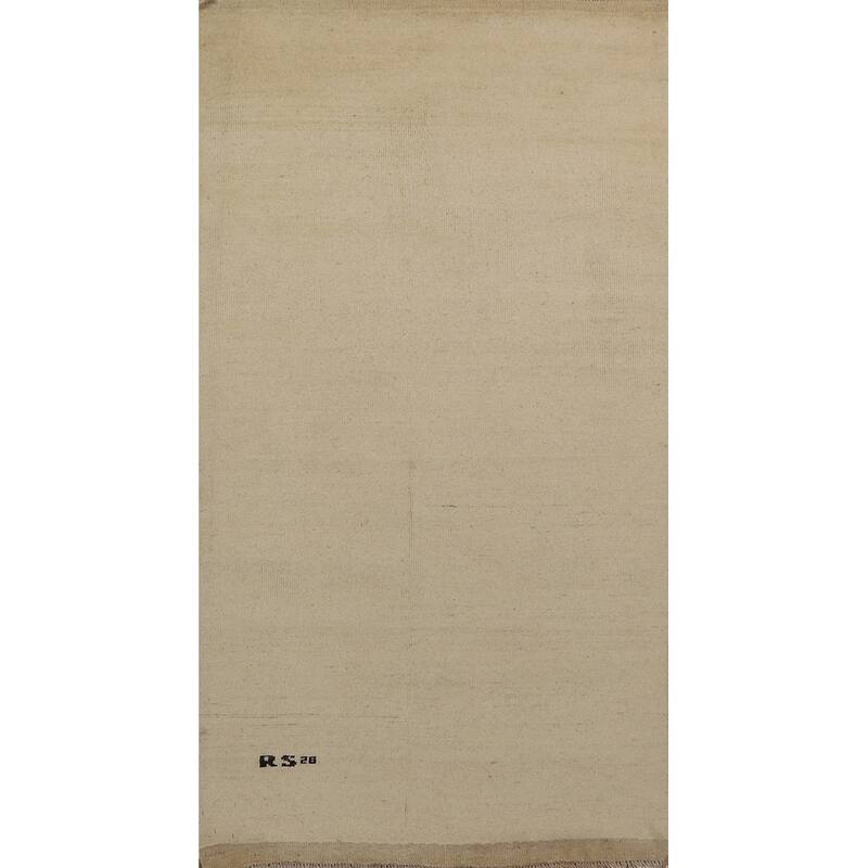 Solid Gabbeh Oriental Rug Hand-Knotted Wool Carpet - 3'7"x 7'3"