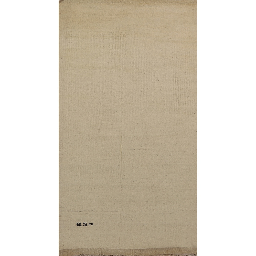 Solid Gabbeh Oriental Rug Hand-Knotted Wool Carpet - 3'7"x 7'3"