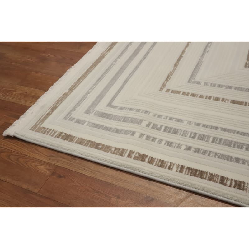 Machine Made Oriental Polyester Carpet Modern Geometric Beige & Ivories Modern Area Rug - 7' 5'' X 5' 2''