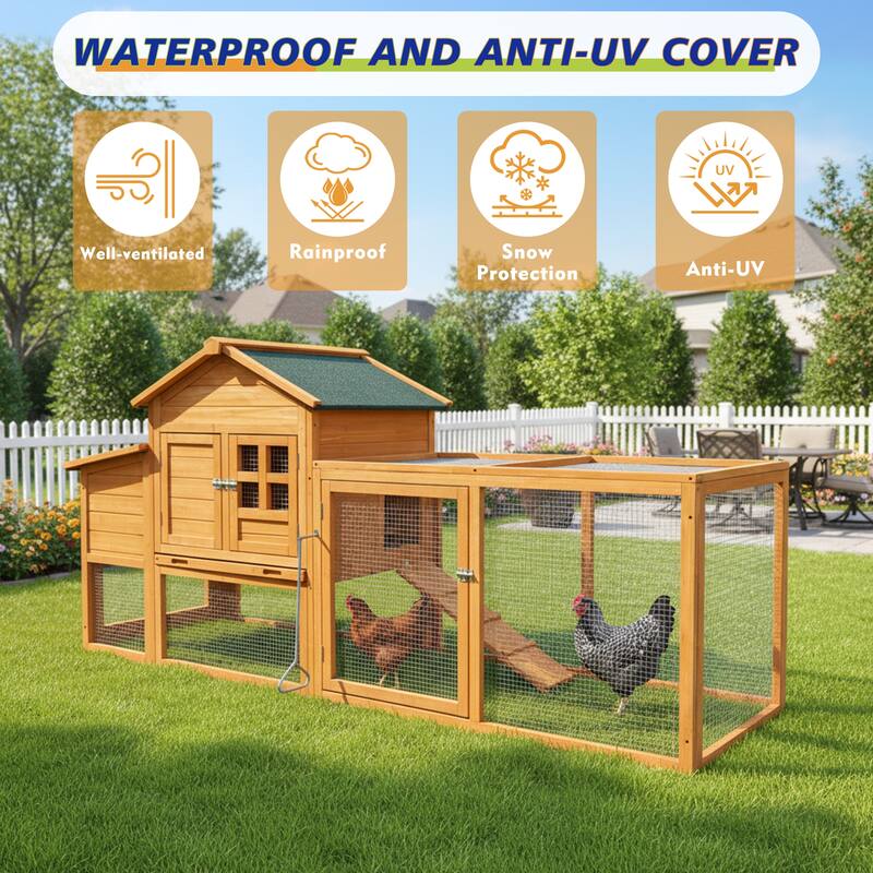 80" Chicken Coop with Nest Box and Removable Tray, Hen House for 2-6 Chickens, Outdoor Weatherproof Small Animal Cages