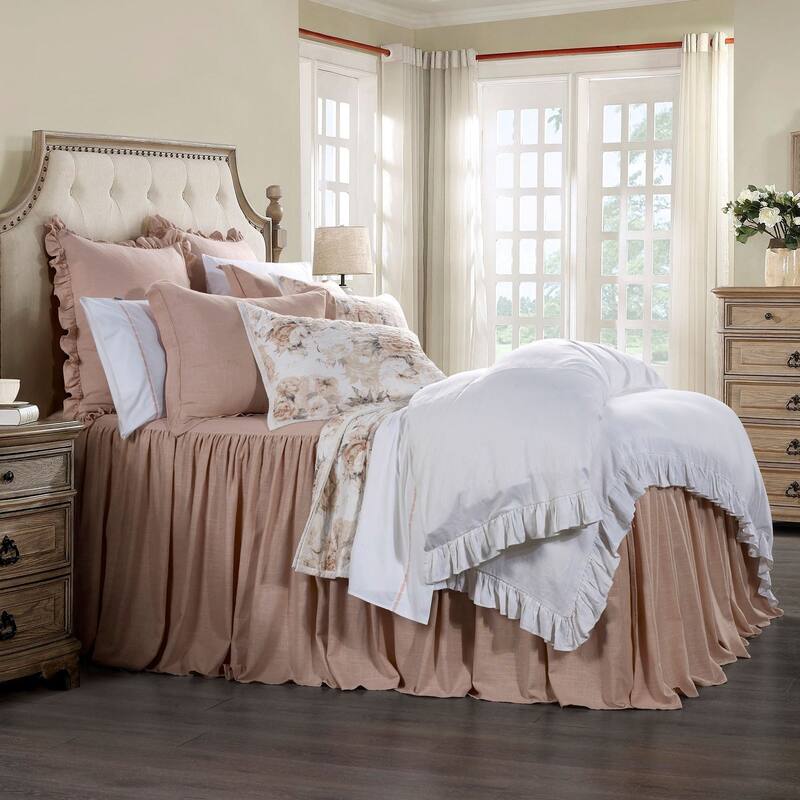 HiEnd Accents Luna Washed Linen Romantic Shabby Chic 3 Piece Bedspread Set