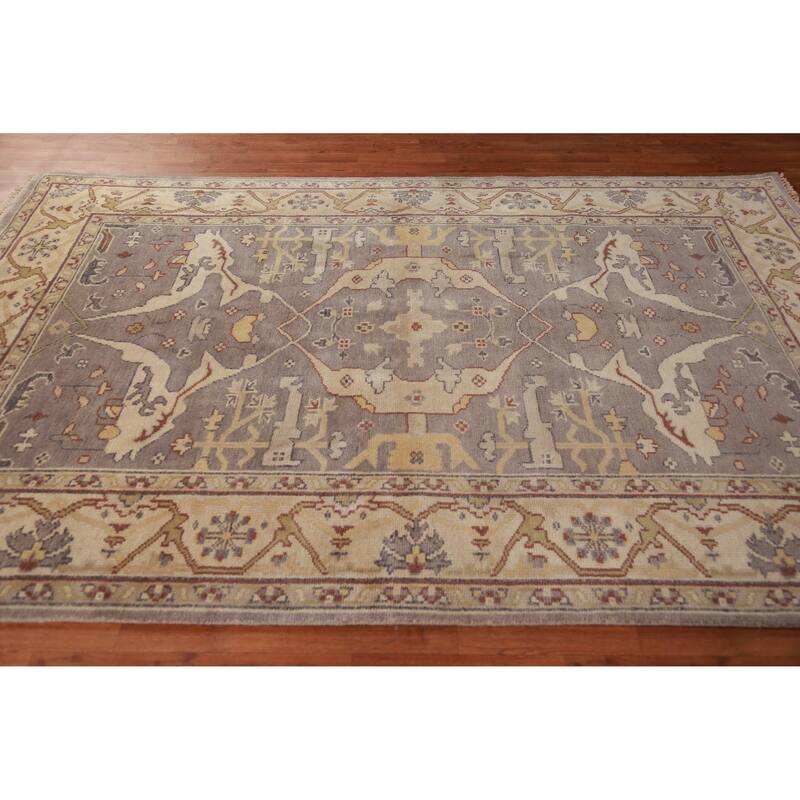 Earth Tone Oushak Indian Area Rug Handmade Wool Carpet - 6'0" x 9'1"