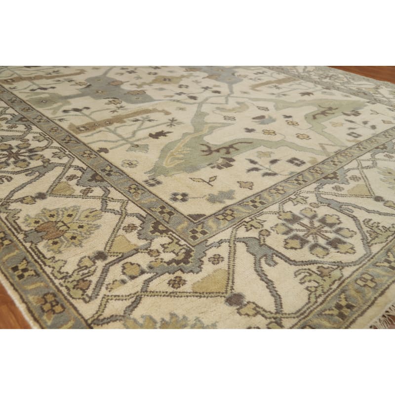 Earth Tone Oushak Indian Area Rug Handmade Transitional Wool Carpet - 9'0" x 11'9" - Ivory/Beige - 9'0" x 11'9"