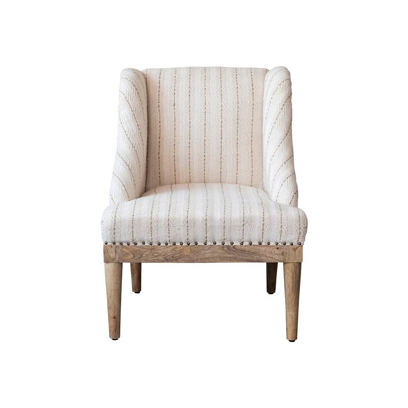 Woven Cotton Striped Chair with Mango Wood Legs - 26.5"L x 27.0"W x 35.5"H
