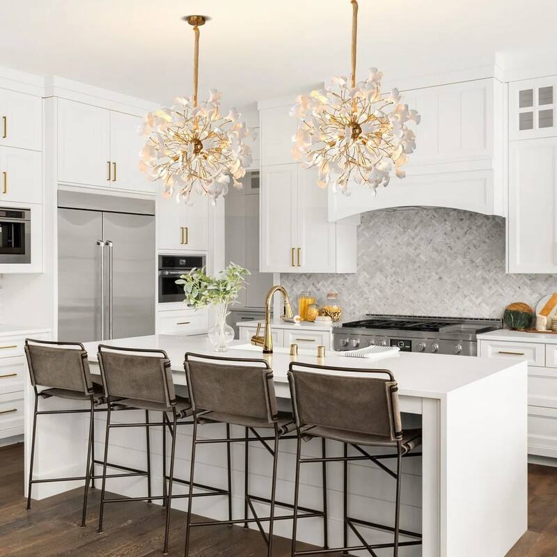 KAYLA Modern Gold Tree Branch Ginkgo Leaf Chandelier - 55" Rectangle Ceramic & Aluminum Design