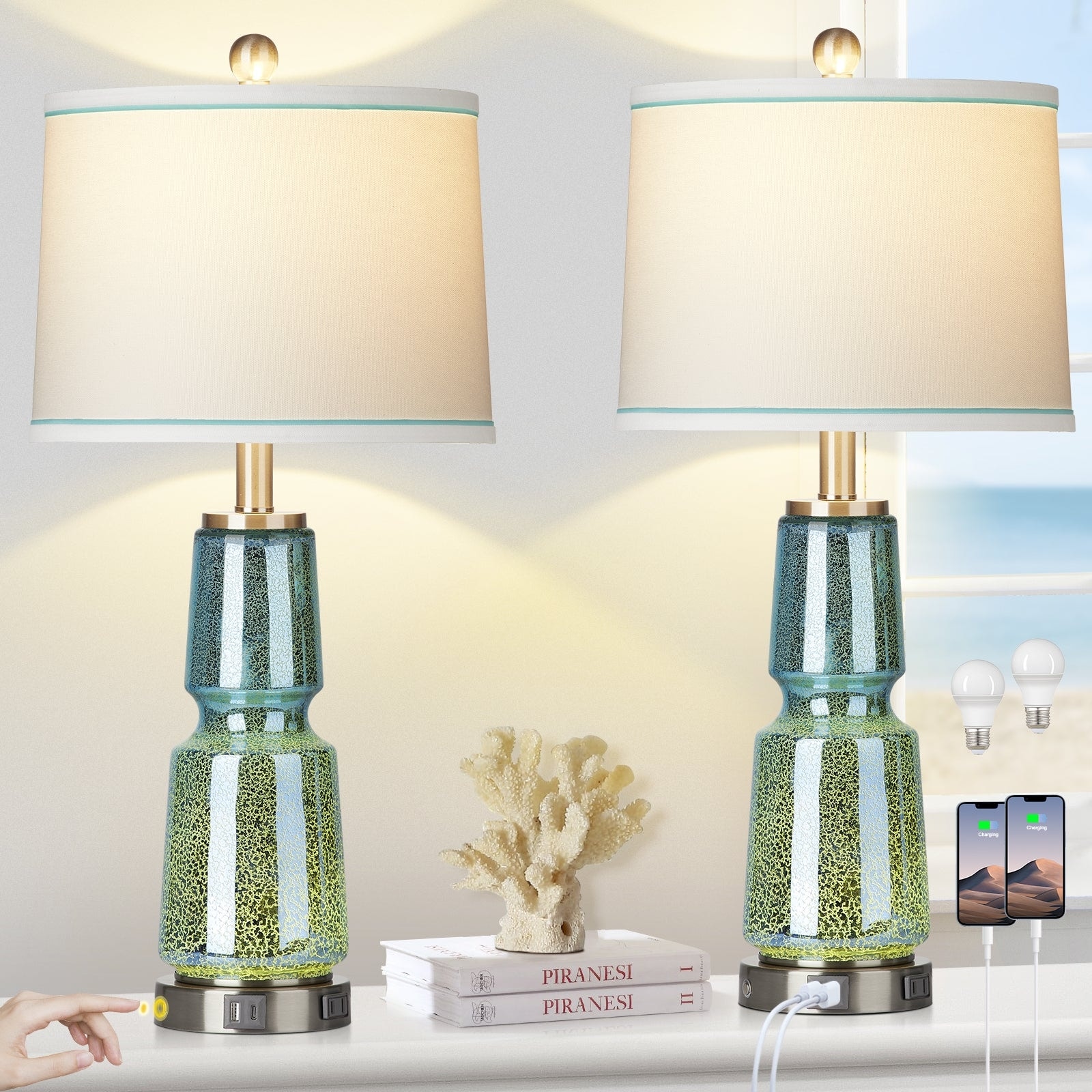 Blue green glass lamp outlet