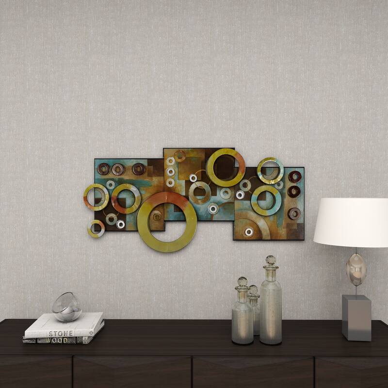 Wooden Geometric Wall Decor with Overlapping Circle Cutouts - Multi Colored - Roche River Decor