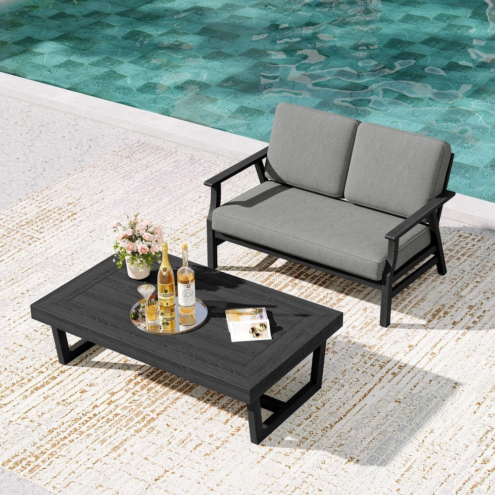 2-Piece Teak Outdoor Loveseat Set with Table.