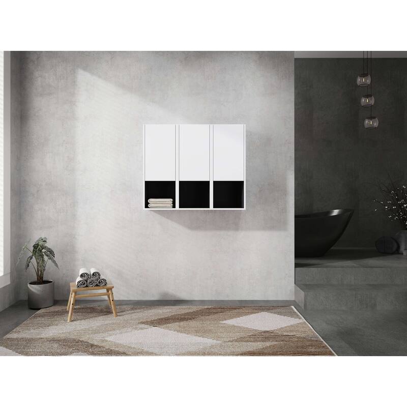 Modern Wall-Mounted Bathroom Side Cabinet with Soft-Close Doors, Floating Design, 6 Storage Compartments, 12-Inch Width