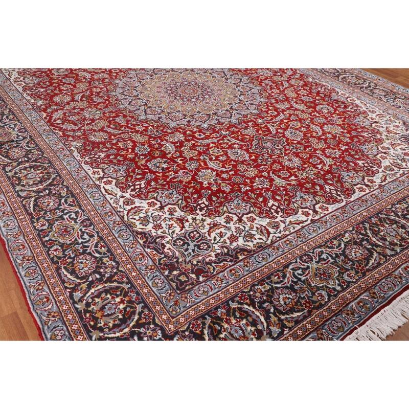 Traditional Red Kashan Turkish Rug Machine-Made Living Room Carpet - 9'7" x 12'6"