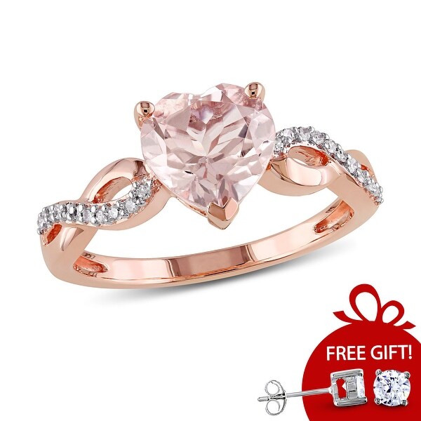 Miadora 10k Rose Gold Heart Shaped Morganite and 1/10ct TDW Diamond Twist Ring (G-H, I2-I3) - Pink. Opens flyout.