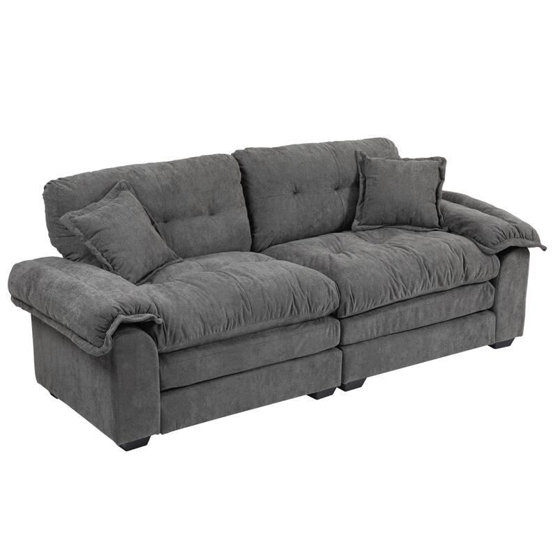Small Sofa Loveseat Deep Seat Sofa Couch with 2 Throw Pillows, 2-Seater Settee with Pillow Top Armrests