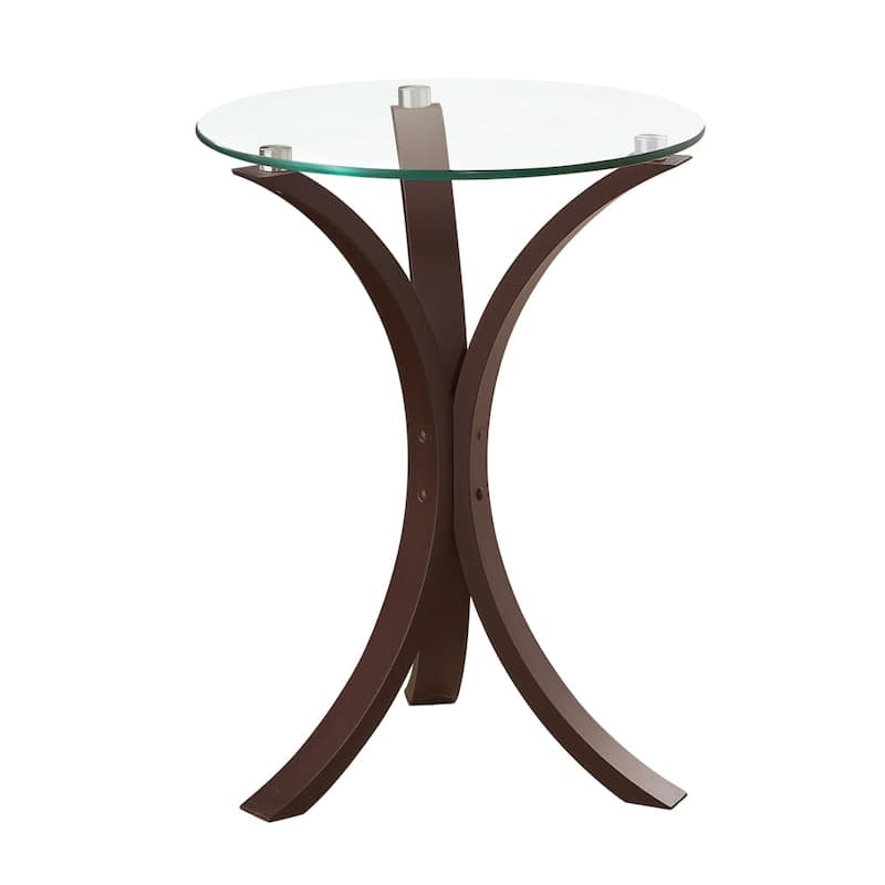 Contemporary Wood Accent Table With Glass Top, Brown And Clear - 21.25 H x 15.75 W x 15.75 L Inches