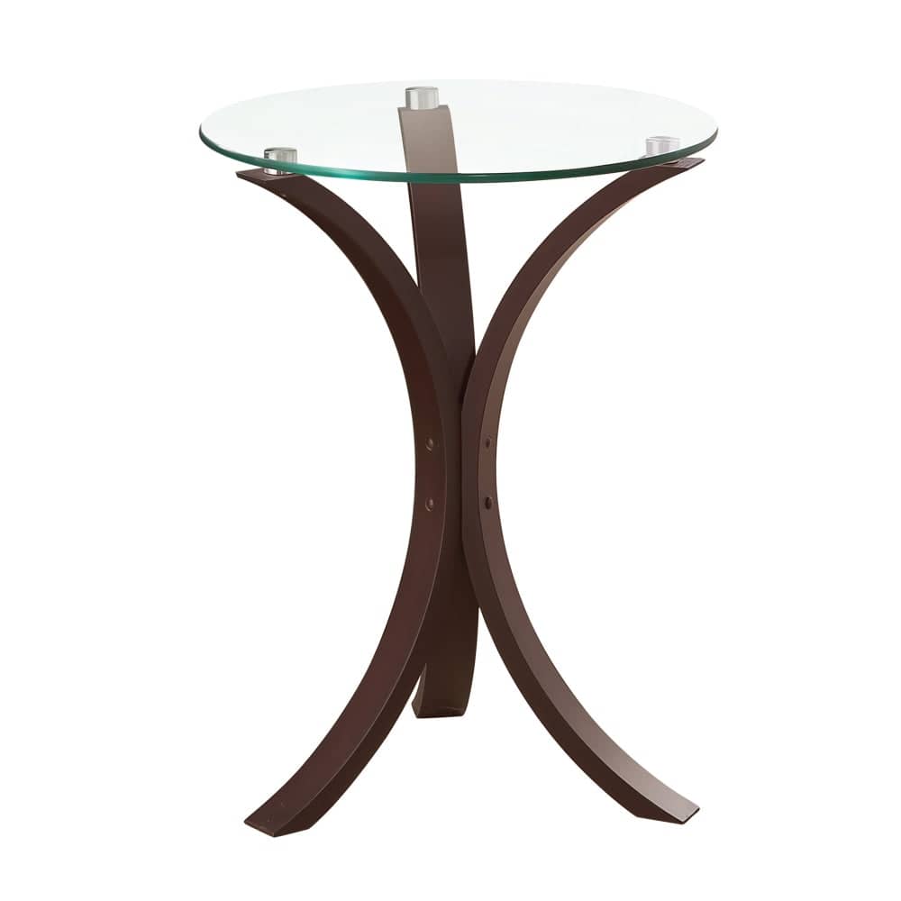 Contemporary Wood Accent Table With Glass Top, Brown And Clear - 21.25 H x 15.75 W x 15.75 L Inches
